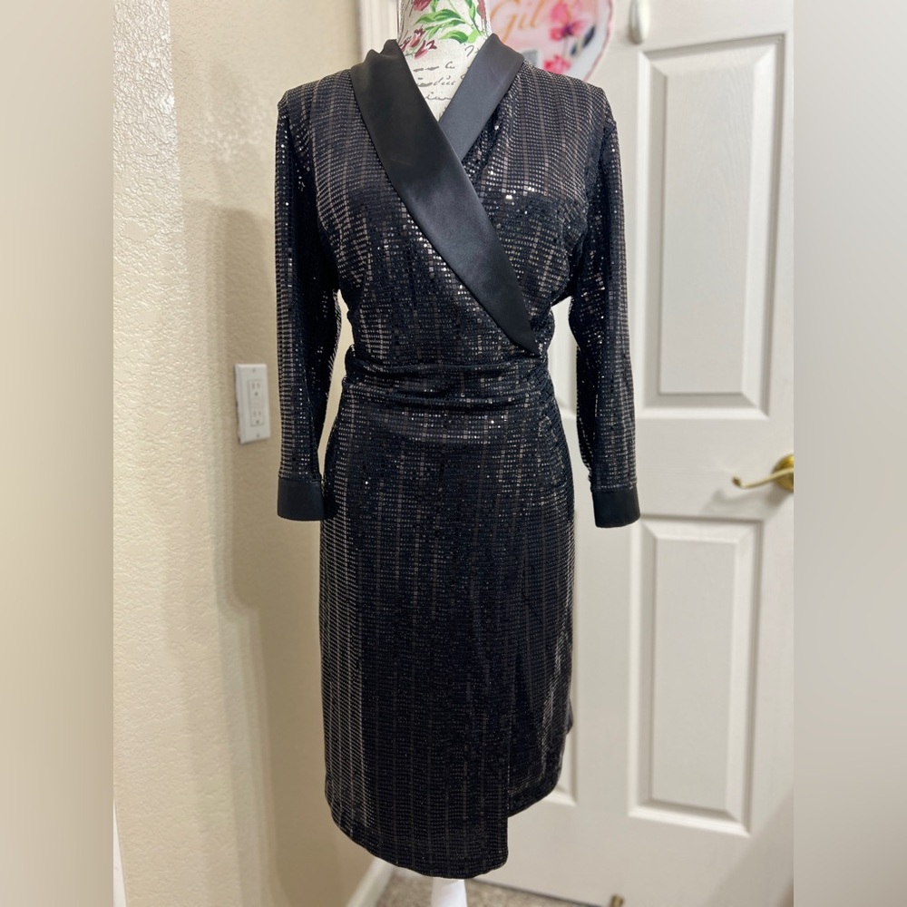 INC International Concepts Black Sequin Long Sleeve Dress Size 0X